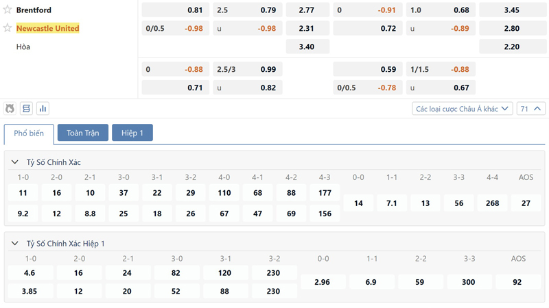 Bang Ty Le Keo Brentford Vs Newcastle