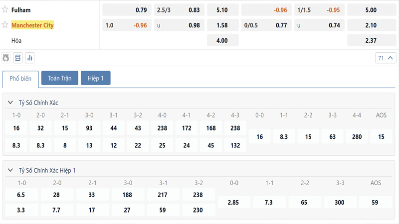Bang Ty Le Keo Fulham Vs Manchester City