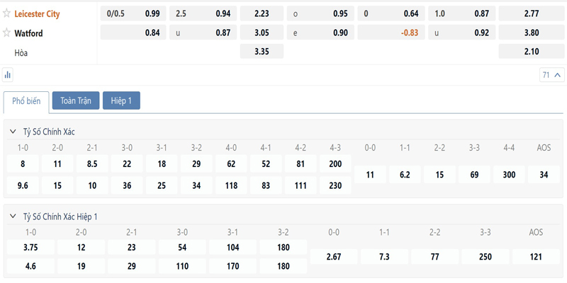 Bang Ty Le Keo Leicester City Vs Watford