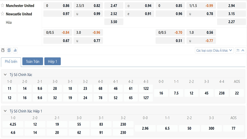 Bang Ty Le Keo Manchester United Vs Newcastle United